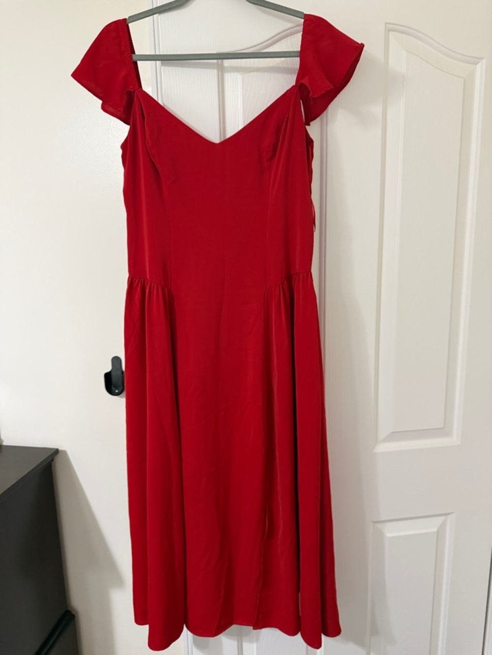 Abercrombie & Fitch Red Midi Dress with Flutter Cap Sleeves